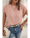 Dusty Pink Lattice Textured Knit Short Sleeve Sweater - XL