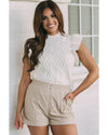 White Textured Ruffled Mock Neck Knitted Vest - XL