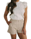 White Textured Ruffled Mock Neck Knitted Vest - XL