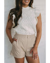 White Textured Ruffled Mock Neck Knitted Vest - XL