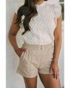 White Textured Ruffled Mock Neck Knitted Vest - XL