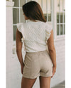 White Textured Ruffled Mock Neck Knitted Vest - XL