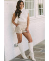 White Textured Ruffled Mock Neck Knitted Vest - XL