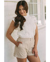 White Textured Ruffled Mock Neck Knitted Vest - XL