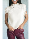 White Woven Tasseled Sleeveless Mock Neck Sweater Vest - XL