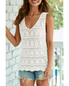 White V Neck Textured Hollow-out Sweater Vest - 2XL