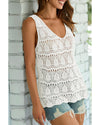 White V Neck Textured Hollow-out Sweater Vest - 2XL