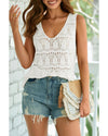 White V Neck Textured Hollow-out Sweater Vest - 2XL