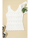 White V Neck Textured Hollow-out Sweater Vest - 2XL