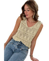 Apricot V Neck Textured Hollow-out Sweater Vest - L
