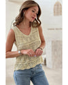 Apricot V Neck Textured Hollow-out Sweater Vest - XL