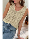 Apricot V Neck Textured Hollow-out Sweater Vest - XL