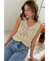 Apricot V Neck Textured Hollow-out Sweater Vest - XL