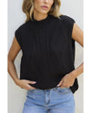 Black Solid Color Cable Knit High Neck Sweater Vest - L