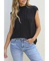 Black Solid Color Cable Knit High Neck Sweater Vest - L