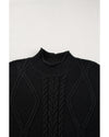 Black Solid Color Cable Knit High Neck Sweater Vest - L
