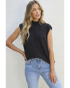 Black Solid Color Cable Knit High Neck Sweater Vest - L