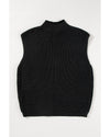 Black Solid Color Cable Knit High Neck Sweater Vest - L