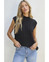 Black Solid Color Cable Knit High Neck Sweater Vest - XL