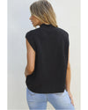 Black Solid Color Cable Knit High Neck Sweater Vest - XL