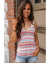 White Stripe Pointelle Knit V Neck Tank Top - M