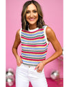 White Colorful Stripe Scalloped Trim Sweater Vest - XL