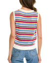 White Colorful Stripe Scalloped Trim Sweater Vest - XL