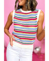 White Colorful Stripe Scalloped Trim Sweater Vest - XL