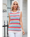 White Colorful Stripe Scalloped Trim Sweater Vest - XL