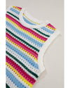 White Colorful Stripe Scalloped Trim Sweater Vest - XL
