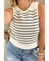 Black Stripe Raw Edge Crew Neck Knitted Vest - M