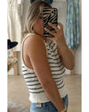 Black Stripe Raw Edge Crew Neck Knitted Vest - M