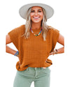 Chestnut Grid Textured Short Sleeve Sweater - L