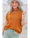 Chestnut Grid Textured Short Sleeve Sweater - L