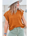 Chestnut Grid Textured Short Sleeve Sweater - L