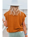 Chestnut Grid Textured Short Sleeve Sweater - L