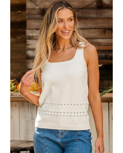 White U Neck Eyelet Accent Sweater Vest - 2XL