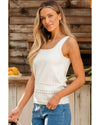 White U Neck Eyelet Accent Sweater Vest - 2XL