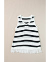 Beige Stripe Loose Knit Fringe Tank Top - 2XL