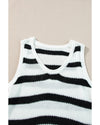 Beige Stripe Loose Knit Fringe Tank Top - 2XL