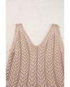 Pale Khaki Scalloped Hem V Neck Crochet Knit Vest - M