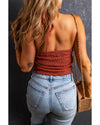 Red Clay Knit Crochet Halter Neck Backless Tank Top - XL