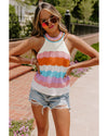 Multicolour Wavy Striped Print Textured Knit Sleeveless Sweater Top - M