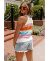 Multicolour Wavy Striped Print Textured Knit Sleeveless Sweater Top - M