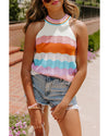 Multicolour Wavy Striped Print Textured Knit Sleeveless Sweater Top - M