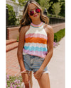 Multicolour Wavy Striped Print Textured Knit Sleeveless Sweater Top - M