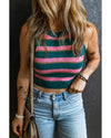 Pink Stripe Sleeveless Knit Cropped Sweater Top - M