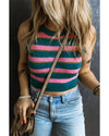 Pink Stripe Sleeveless Knit Cropped Sweater Top - XL