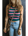 Pink Stripe Sleeveless Knit Cropped Sweater Top - XL