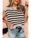 Apricot Stripe Boxy Knitted Round Neck Sweater Tank - L
